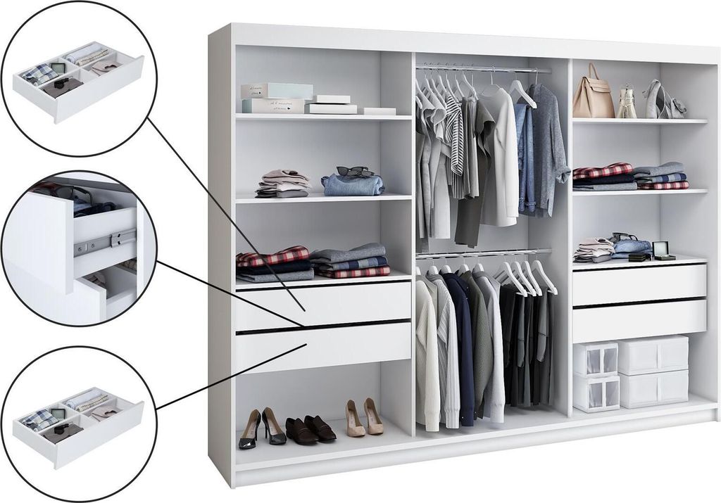 Schwebetürenschrank, 3-türig Schrank mit 4 Schubladen, und Produktbild 4