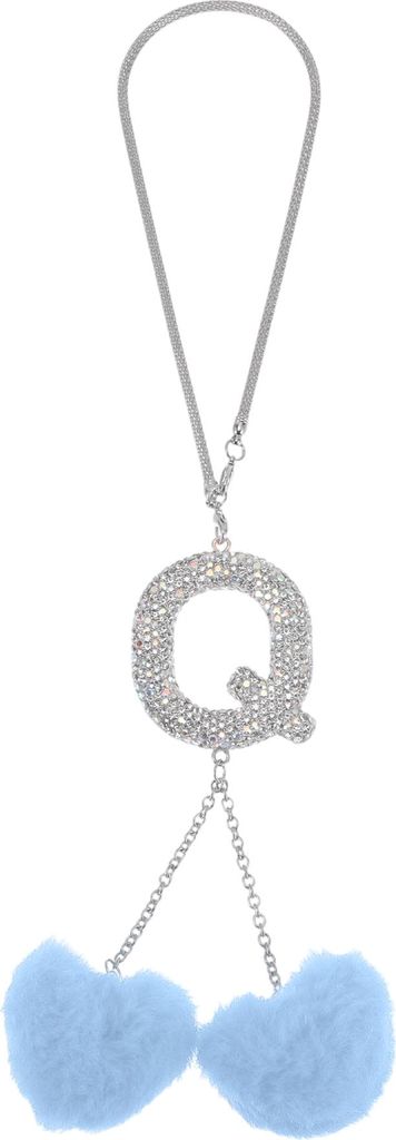 1 Stück Metallimitat Strassimitat Diamant Buchstabe Q Herz Pompon Anhänger Auto Rückspiegel Anhänger Zubehör Auto Hängeschmuck Blau