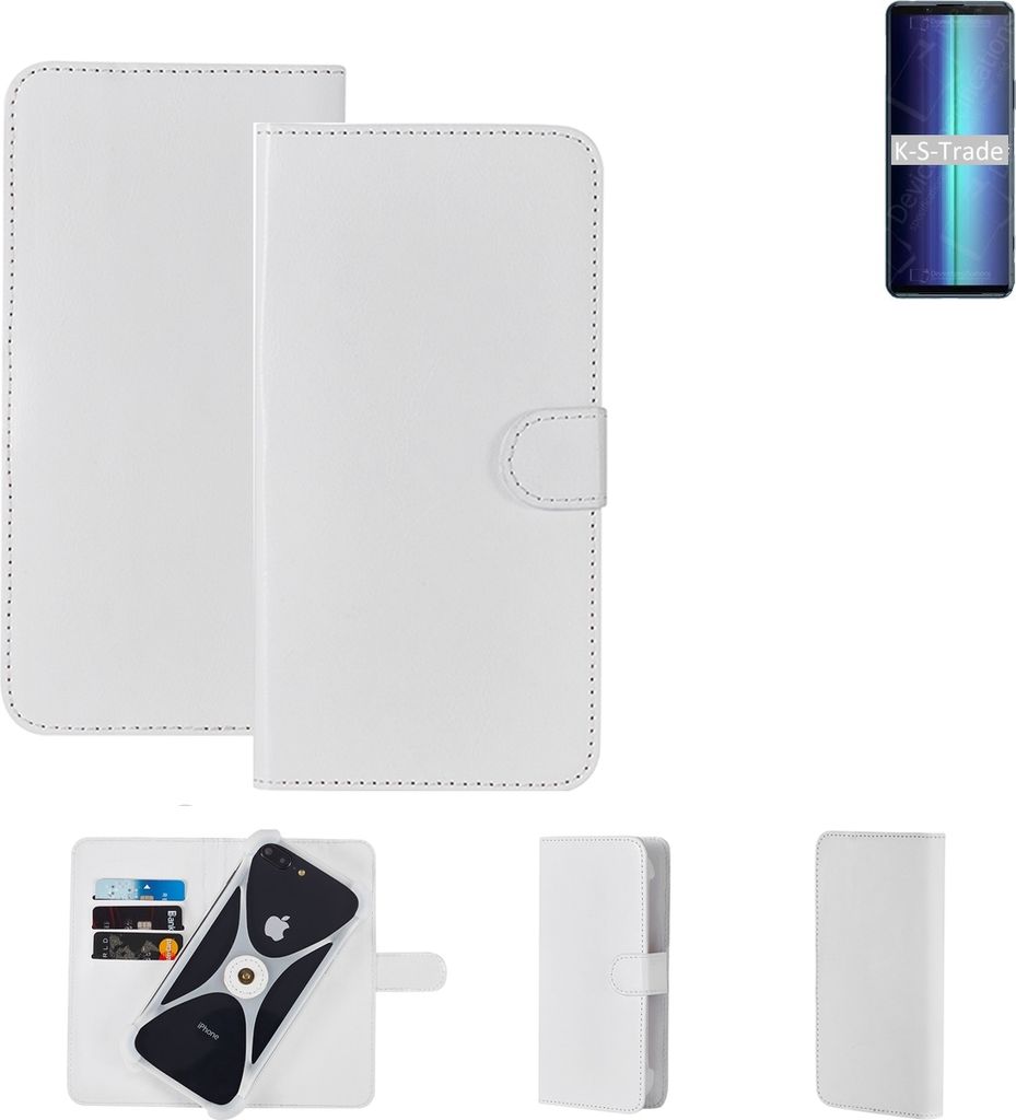 K-S-Trade Handy Hülle Schutz Hülle kompatibel mit Sony Xperia 8 Lite Cover Case Bookstyle Bumper weiß 1x