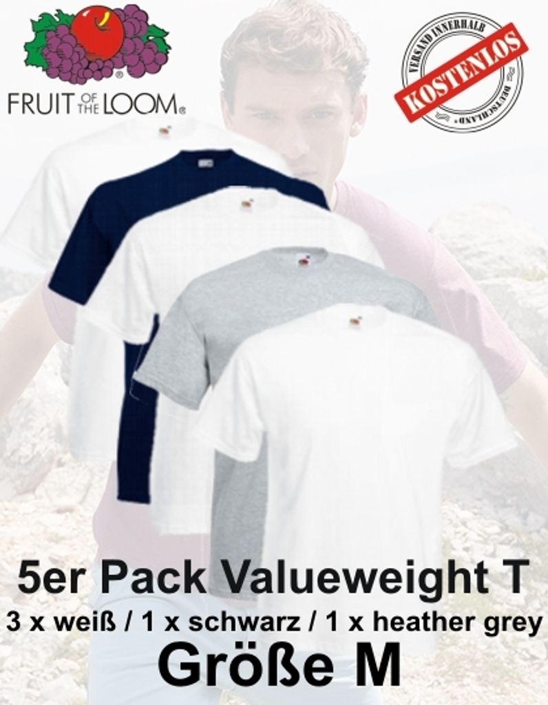 5er Pack Fruit of the Loom Valueweight T-Shirt mehrfarbig Produktbild 
