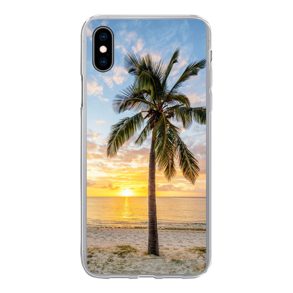 MuchoWow Handyhülle Schutzhülle Hülle für iPhone Xs Strand - Palme - Sonnenuntergang Silikon Softcase Handy Hülle - Handytasche