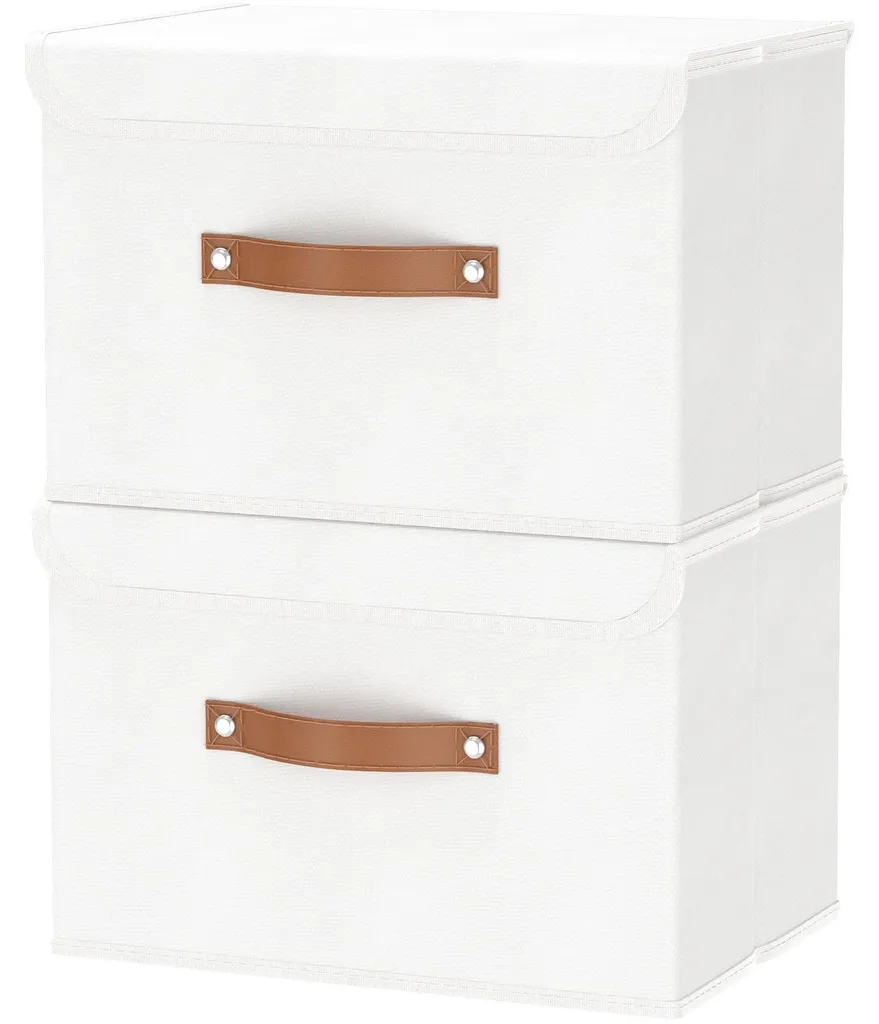 Panier de rangement en tissu pour étagère, bac pliable avec couvercle x2