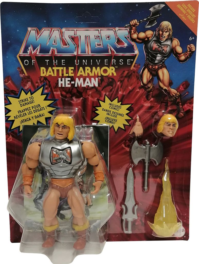 A Masters of the Universe Origins Deluxe Actionfigur He-Man in its original packaging.