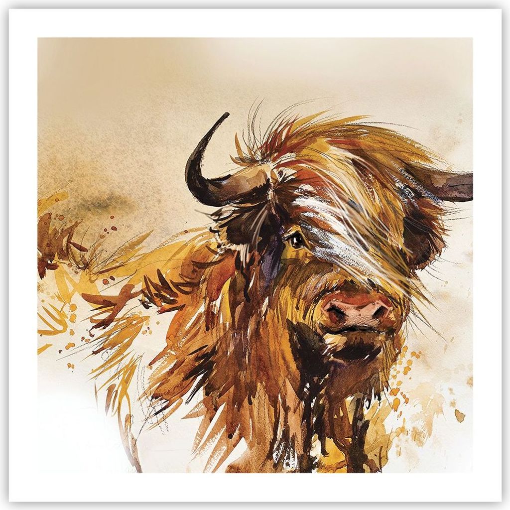 Poster - Poster ohne Rahmen - Stier Scotch Aquarell - 60x60 Produktbild 