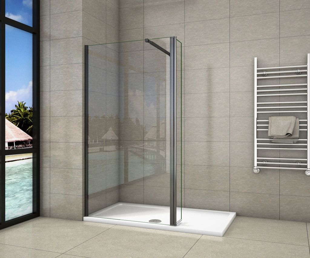 Schwarz Walk in Duschkabine 70x200cm Duschwand mit 40x200cm Flipper Panel +73-120cm flexiblen Stange 8mm Nano-ESG Duschtrennwand F084B