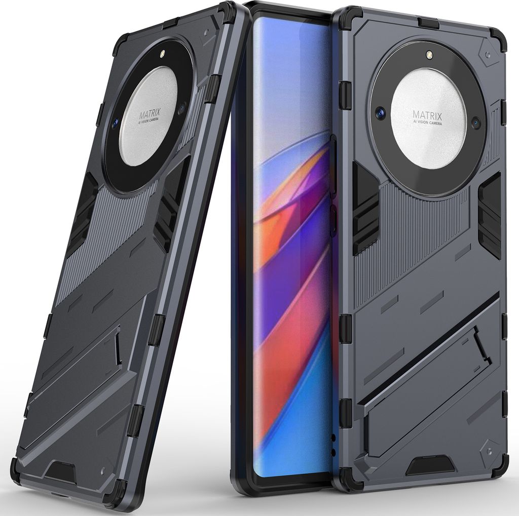 Armor Hülle für Honor X40 /Honor X9A /Magic5 Lite, Hybrid PC TPU Bumper Stoßfestes Schutzhülle mit Standfunktion Grau