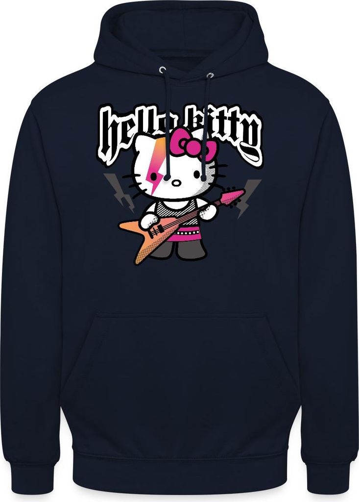 Spreadshirt Hello Kitty E-Gitarre Rock Style Uni Hoodie, M, Navy