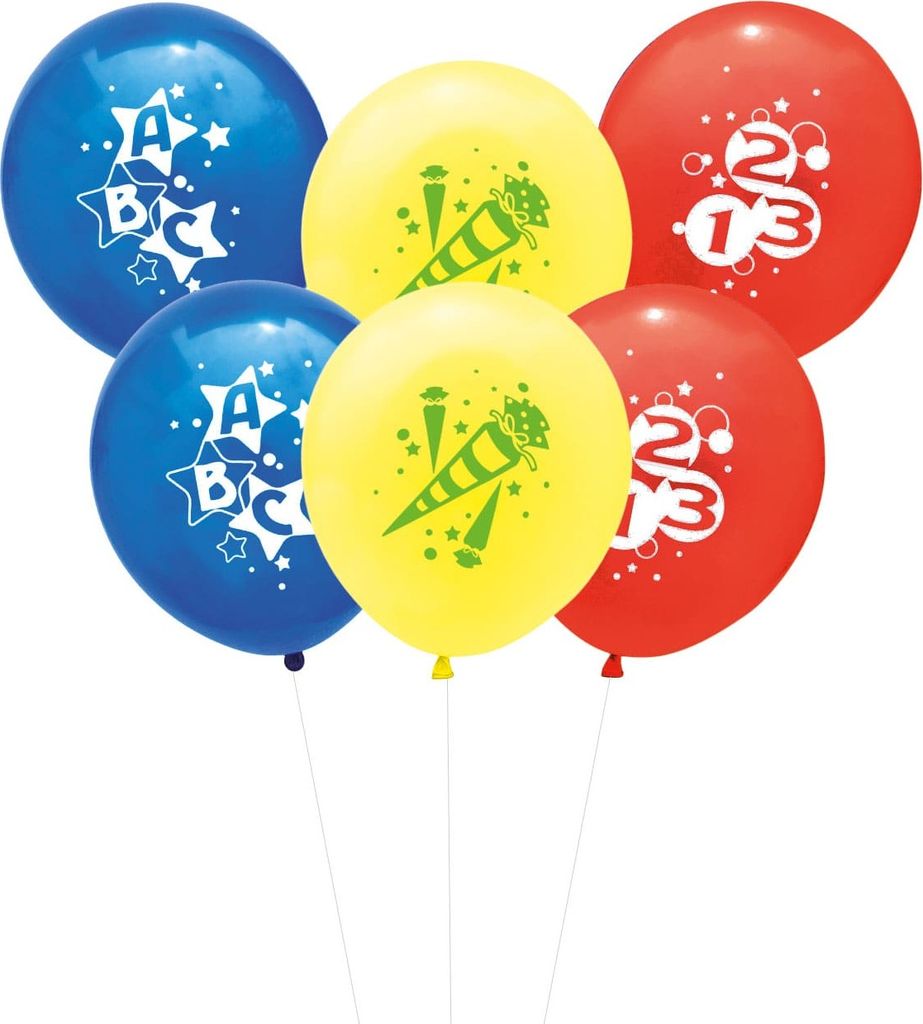 Oblique Unique 6x Luftballons Schuleinführung Einschulung Schulanfang Deko ABC 123 Zuckertüte - Farbmix