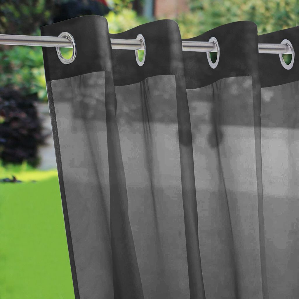 Transparent Gardinen, vorhänge mit ösen, Outdoor Garten vorhang Wasserabweisend, voile gardine, Farbe: Schwarz, Größe: 132 x 241 cm