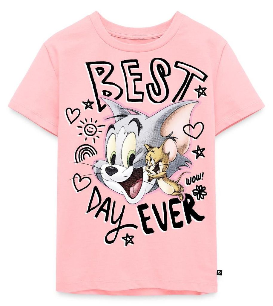 Spreadshirt Tom Und Jerry Bester Tag Best Day Ever Kinder Premium T-Shirt, 110/116 (4 Jahre), Rosa