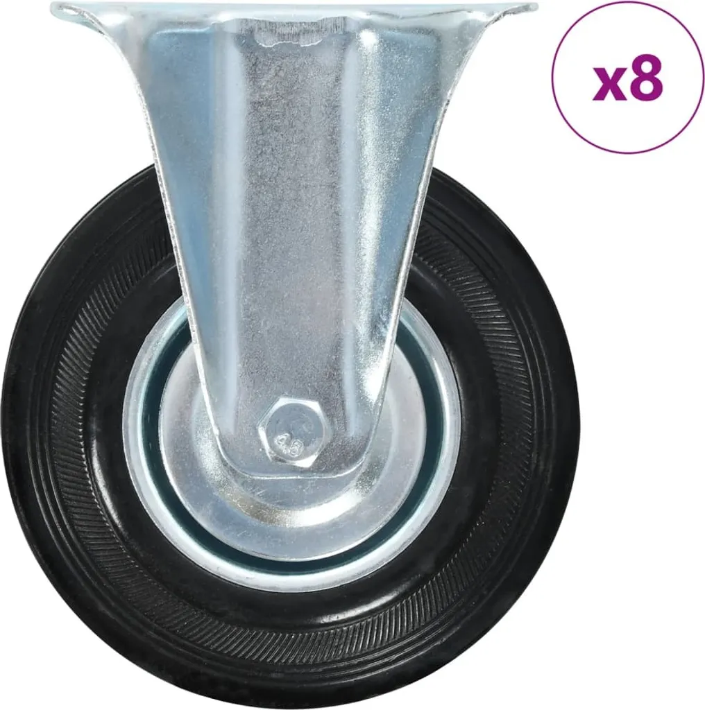 Lot de 8 roulettes fixes 125 mm charge lourde bandage caoutchouc gris