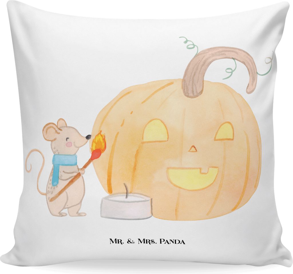 Mr. & Mrs. Panda kissen bedruckt Kürbis Maus - Weiß - Geschenk, Polster, Sofakissen, kuschelkissen 40x40, Kuschel, Halloween Deko, für sofa, Ker...