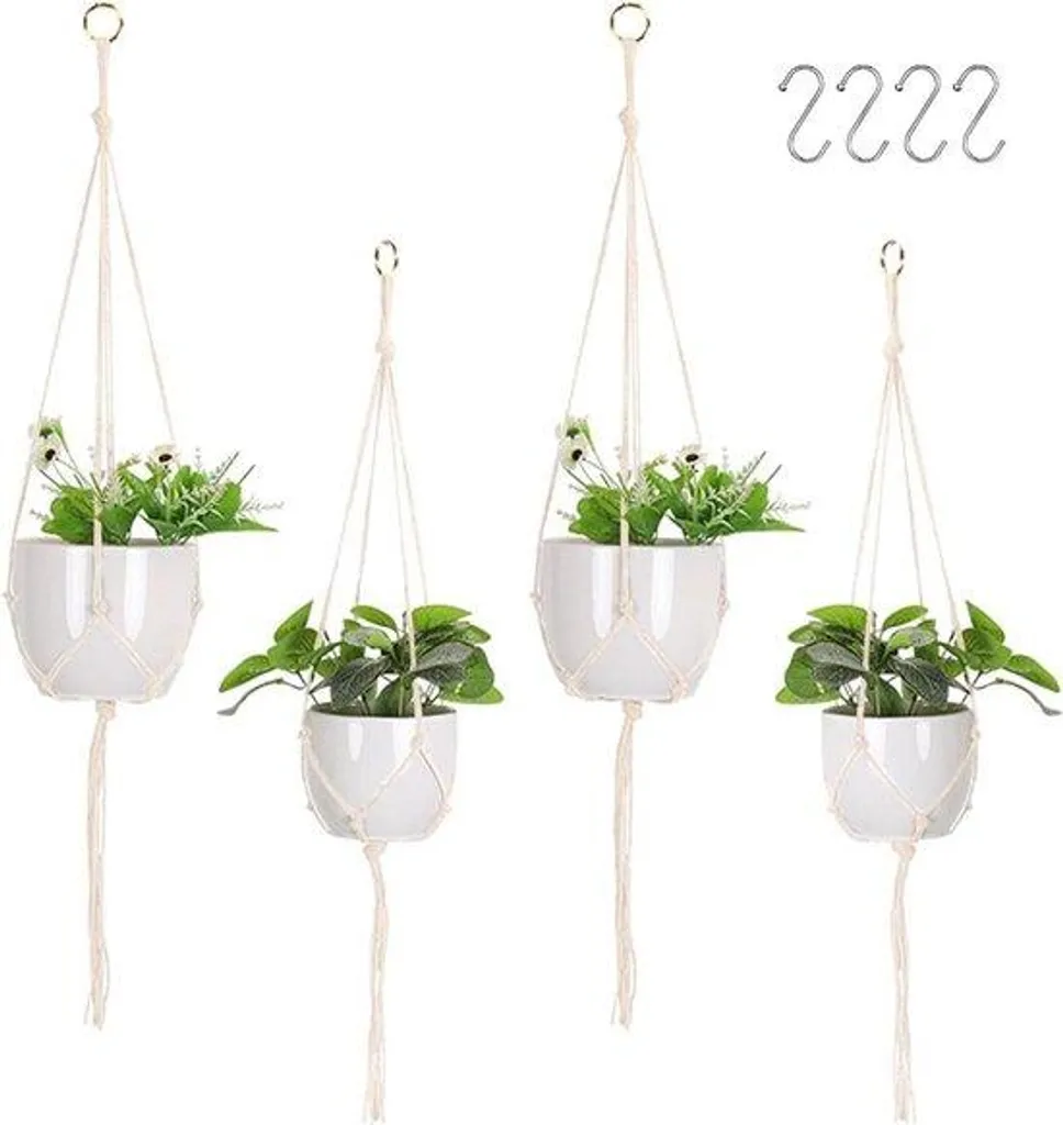 Support plante intérieur anti-chute : lot de 4 avec crochets métalliques