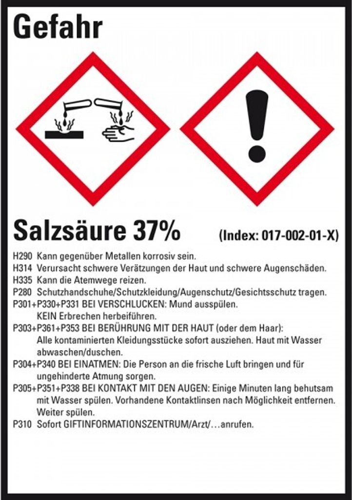 Dreifke Aufkleber I GHS-Etikett Salzsäure 37%, GefStoffV/GHS/CLP, Folie, 52x...