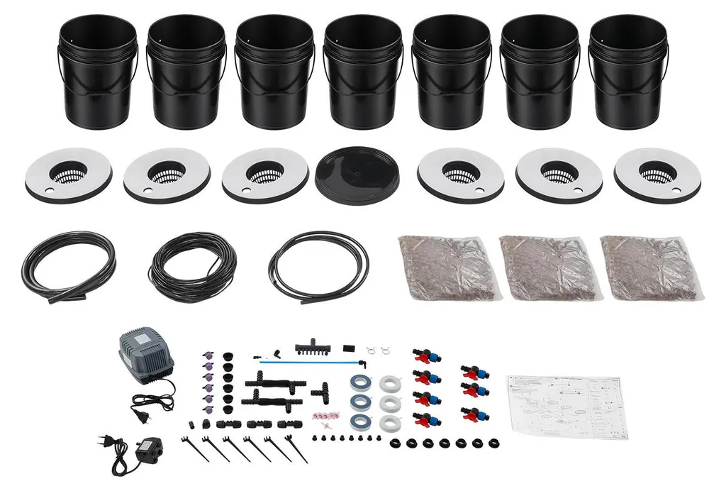 Système hydroponique DWC 7 seaux noir - Kit de culture complet 20L