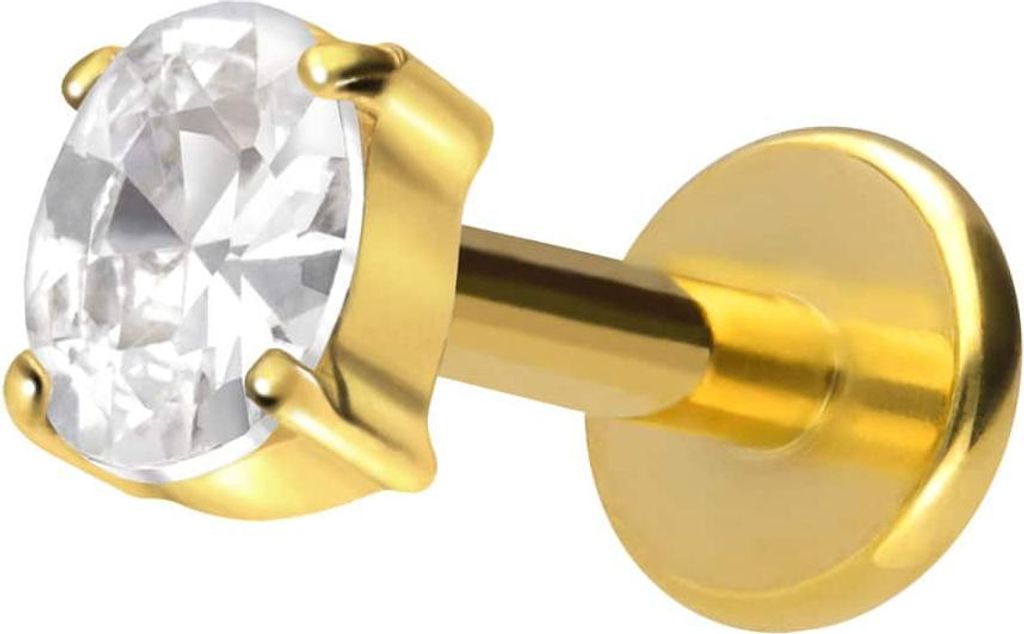 Ohrpiercing, Nasenpiercing Titan Labret mit Innengewinde EINGEFASSTES KRISTALLOVAL Gold Stablänge: 7mm | Stabstärke: 1,2mm