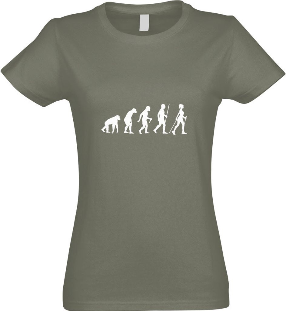 Kiwistar - T-Shirt tailliert - Damen - Olive - Nordic Walking Evolution - mit Motiv Bedruckt - Funshirt Design - Sport - Freizeit - Damen - M