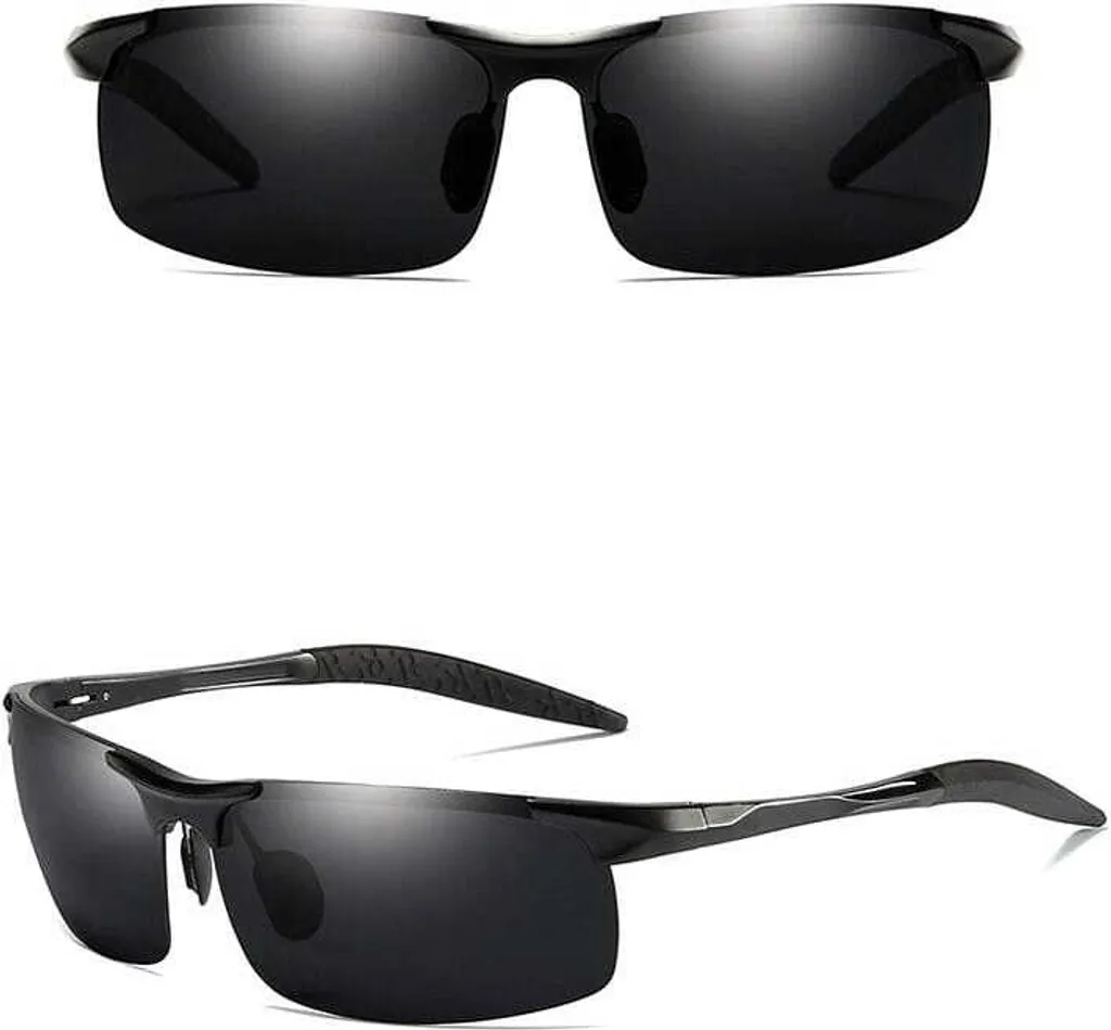 Occhiali da sole da uomo con polarizzazione UV, montatura nera opaca, lenti nere polarizzate, 148x68 mm