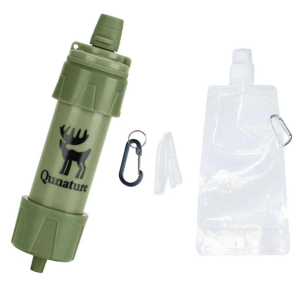 ROCKBROS Mini Outdoor Wasserfilter ABS Material Tragbar Trinkwasserfilter Entfernt 99,99% aller Bakterien für Notfälle Wandern, Olivgrün