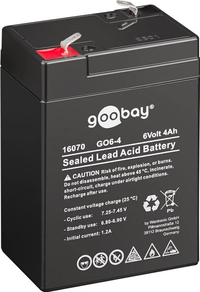 Batterie Goobay GO6-4 plomb étanche 6V 4,5Ah haute longévité T1 Faston