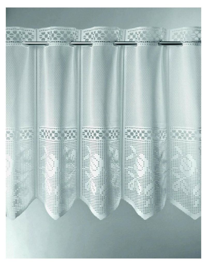 Scheibengardine Jacquard mit Lochmuster Blumen 90x140 cm H/B weiß Bistrogardine Vorhang Küche 1er Pack