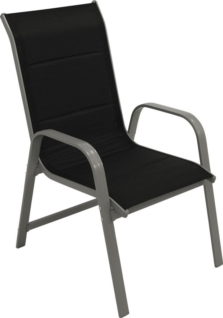 TPFGarden STAPELSESSEL Hochlehner Ashford - 2er-Set Gartenstuhl mit Gestell aus Aluminium silbergrau, Bespannung Textilgewebe schwarz mit eingearbe...