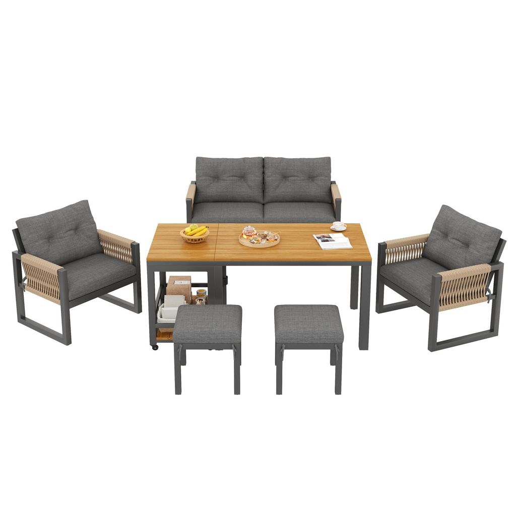 Modernes Outdoor-Sofa-Set , Freizeit- und Besprechungsset für mehrere Personen , Eisengestell , Geflochtene Armlehnen , Inklusive Sitzkissen
