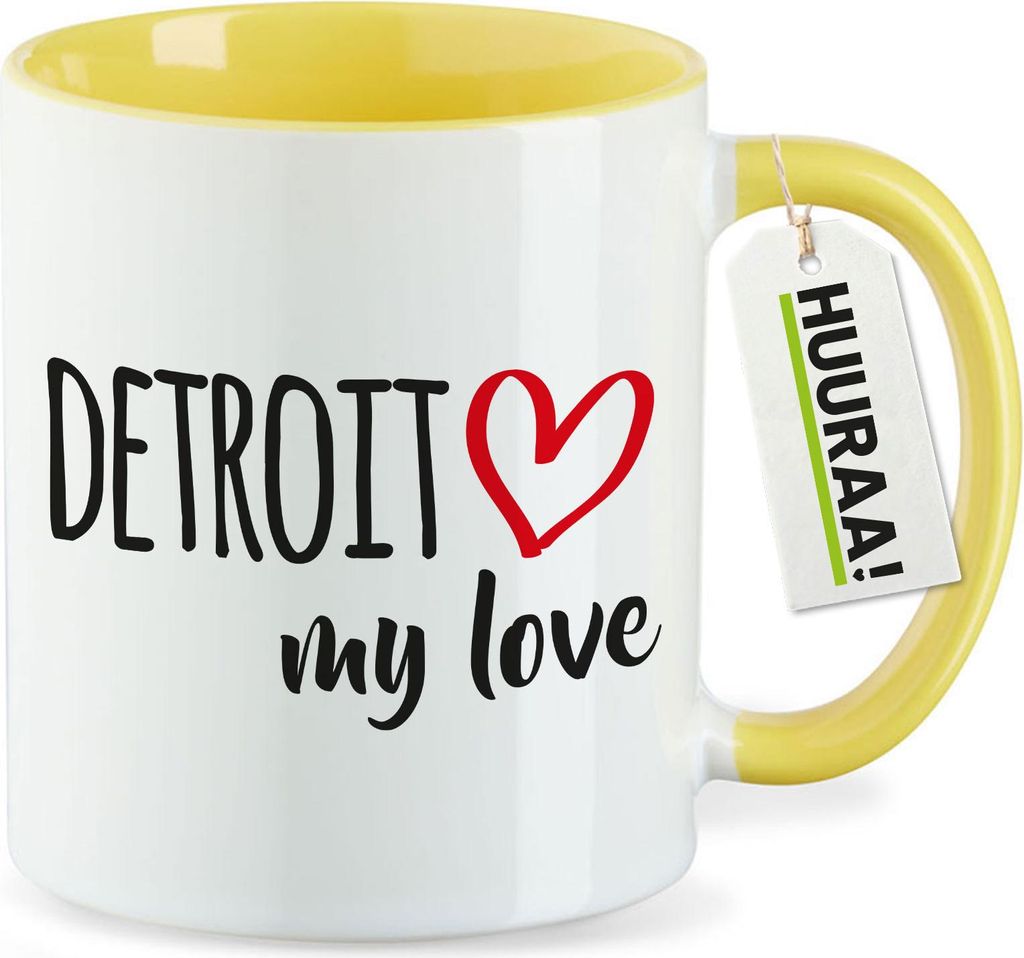 Huuraa Kaffeetasse Detroit my love 330ml Gelb Keramik Kaffeebecher Geschenkidee