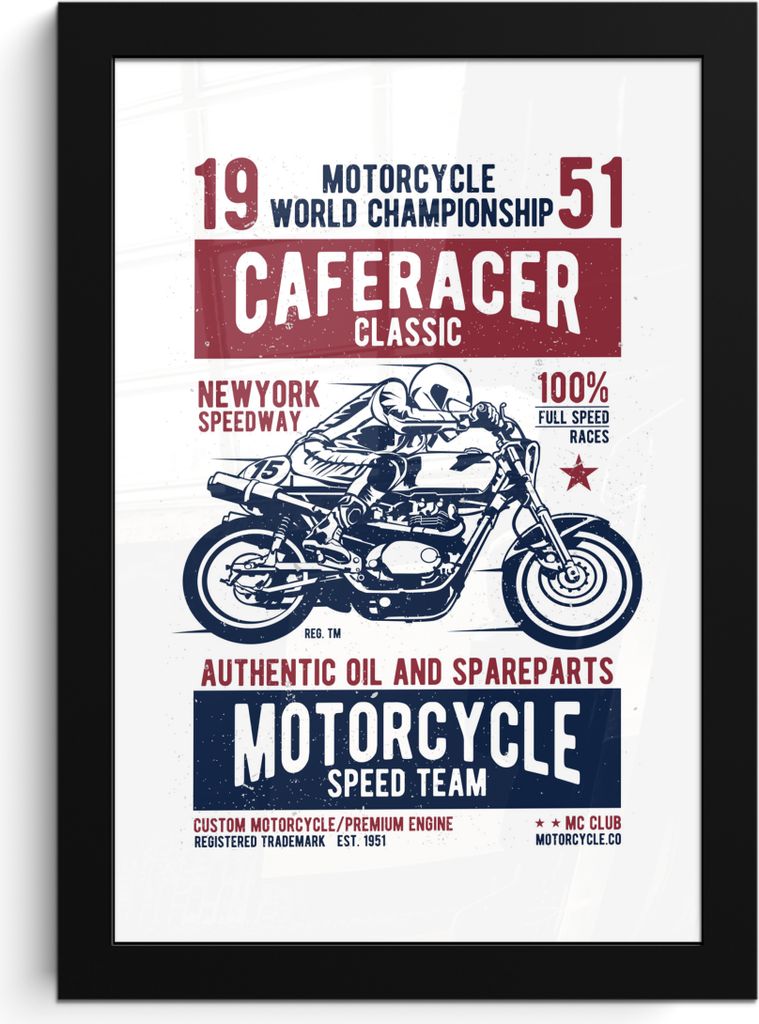 MuchoWow MuchoWow Gerahmtes Poster Mancave - Motorrad - Vintage - Rennen 20x30 cm - Poster mit zchwarzem Bilderrahmen - Drucken - Bilder Poster...