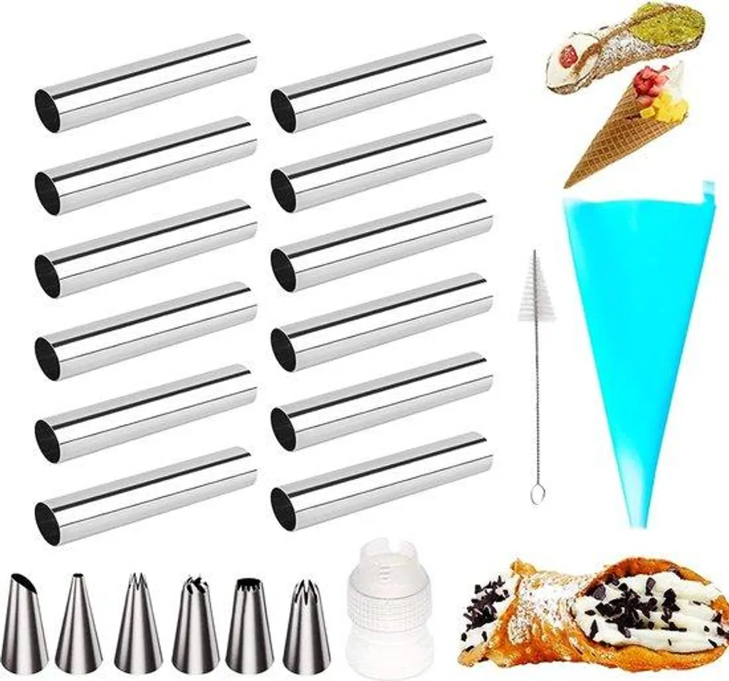 Réussissez vos Cannoli sans Coller : 21 Moules Inox 12cm et Kit de Nettoyage