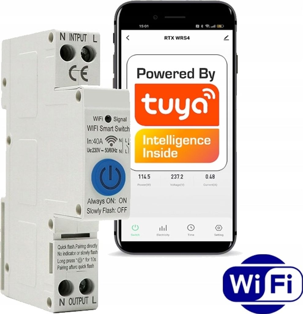 Relaissteuerung TUYA 40A DIN WiFi MEASUREMENT ENER Produktbild 
