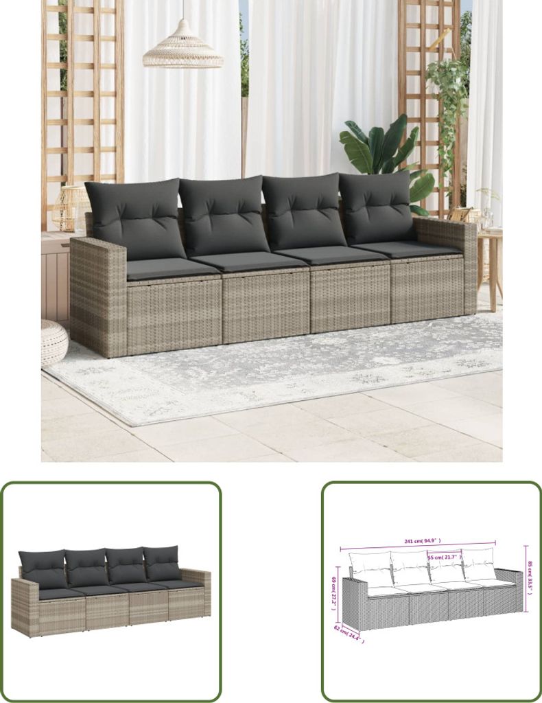 The Living Store 4-tlg. Garten-Sofagarnitur mit Kissen Produktbild 