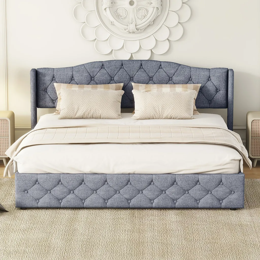 Lit Gain de Place 180x200 Gris : Solution Rangement avec Hydraulique