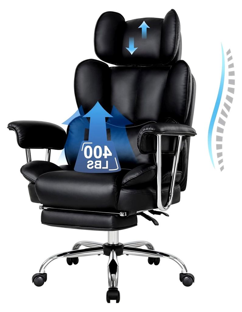 Ergonomischer Bürostuhl mit Fußstütze, Kunstleder XXL Chefsessel mit Kopfstütze und Armlehnen, Computer Gaming Stuhl mit hoher Rückenlehne, h...