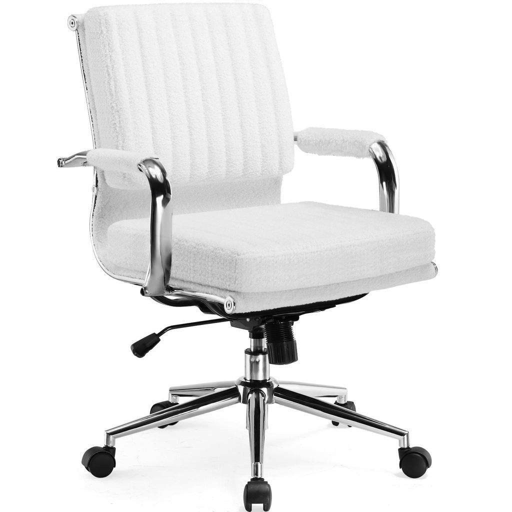 COMHOMA Bürostuhl, Ergonomischer Schreibtischstuhl Schminktisch Stuhl Chefsessel, Drehstuhl mit Armlehnen, Höhenverstellbar Bürostuhl Weiß-Teddy