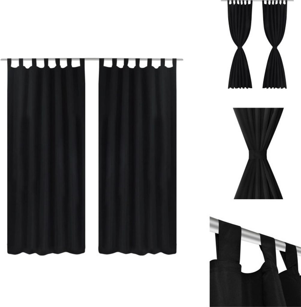 Vorhänge Gardinen aus Satin 2-teilig 140 x 225 cm Schwarz - Vorhänge & Gardinen