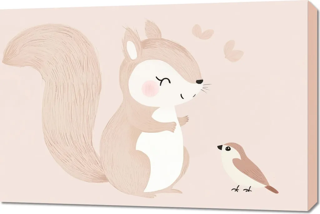 Quadro Scoiattolo 90x60 cm per Cameretta Bambini - Tela Artigianale