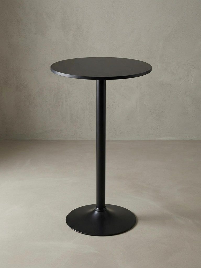 Modischer Bartisch in Schwarz, Trompetenfuß, 30 kg Belastbar, für Gastronomie/Zuhause. 60x60x100 cm | Kadima Design