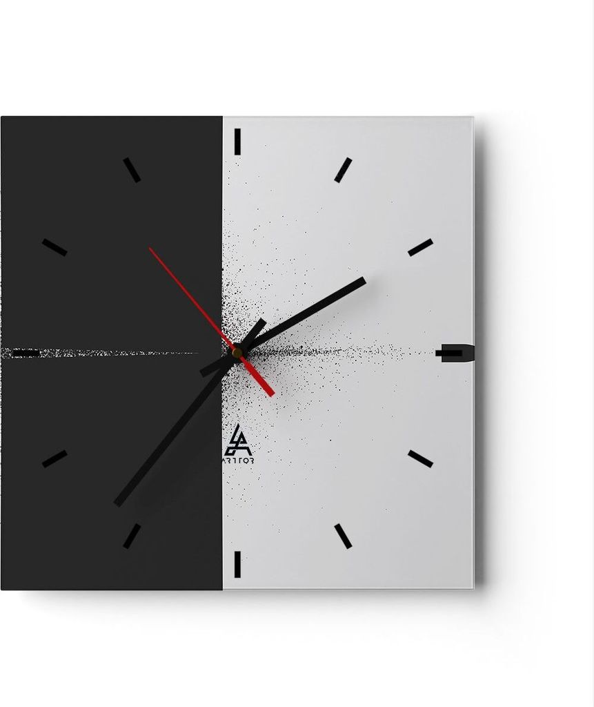 Wanduhr - Quadrat - Glasuhr - Kugel Schwarzweiß Modern - 40x40cm - Schleichendes Uhrwerk - Lautlos - zum Aufhängen bereit - Dekoration Modern - W...