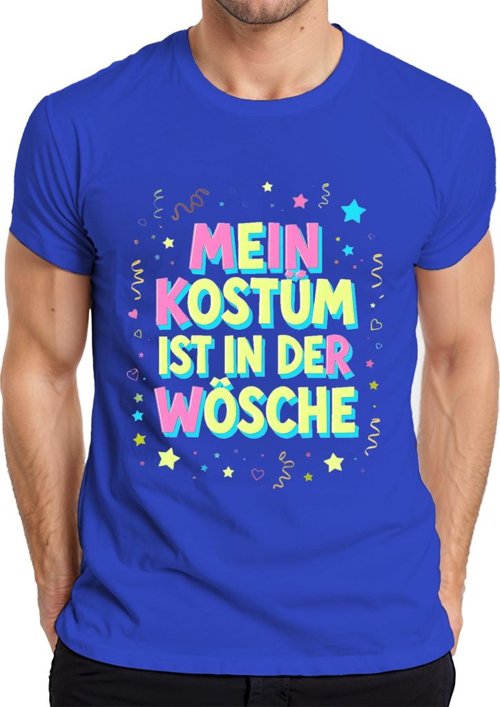 MEIN KOSTÜM IST IN DER WÖSCHE Karneval Fasching Halloween Lustig Herren T-Shirt, Blau, XL