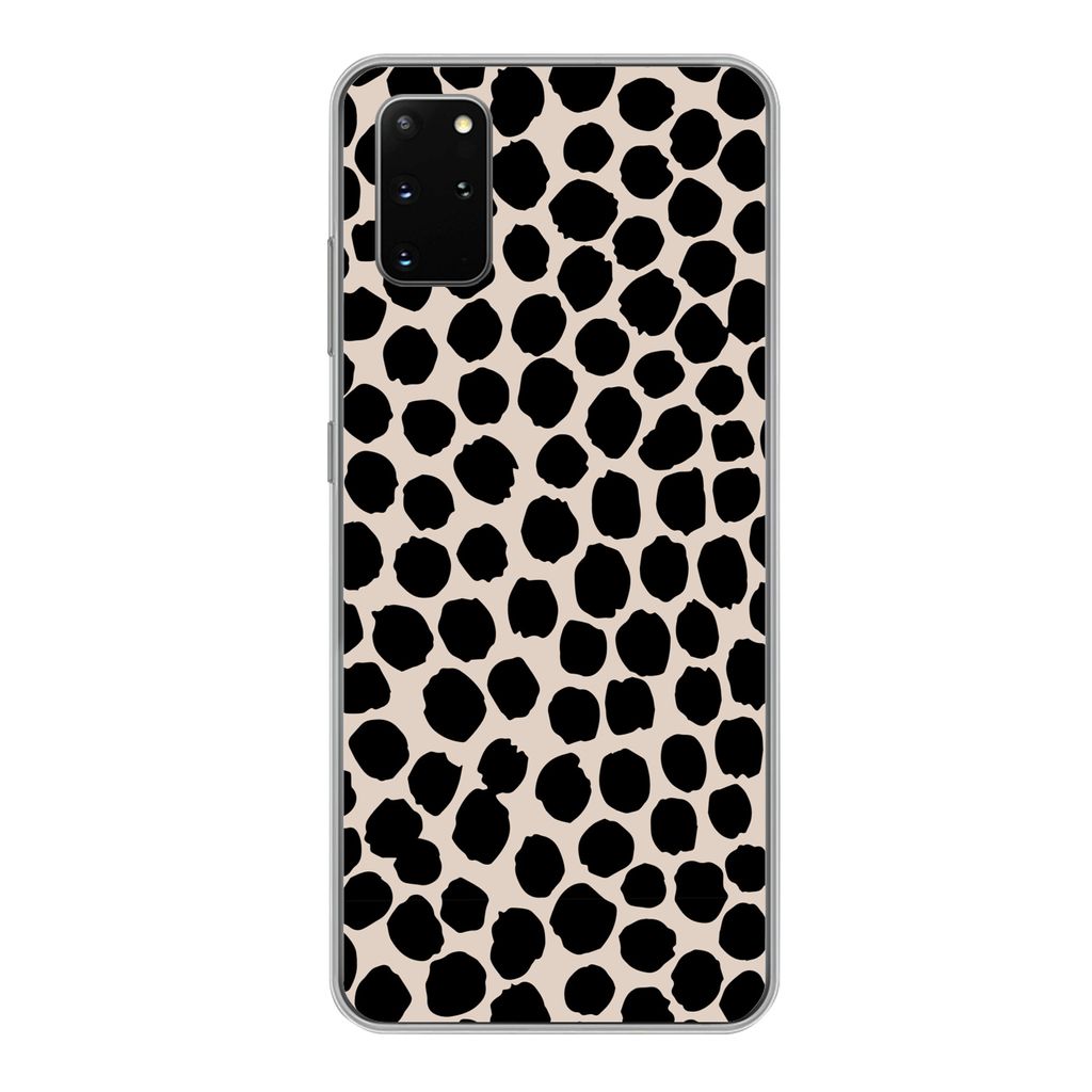 MuchoWow Handyhülle Schutzhülle Hülle für Samsung Galaxy S20 Plus Polka dots - Schwarz - Beige Silikon Softcase Handy Hülle - Hartschale