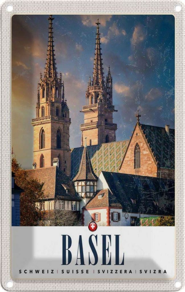 vianmo Blechschild 30x20 cm Basel Schweiz Kirche Architekur Bildmotiv Reisemotiv Abenteuer Reisen Urlaub