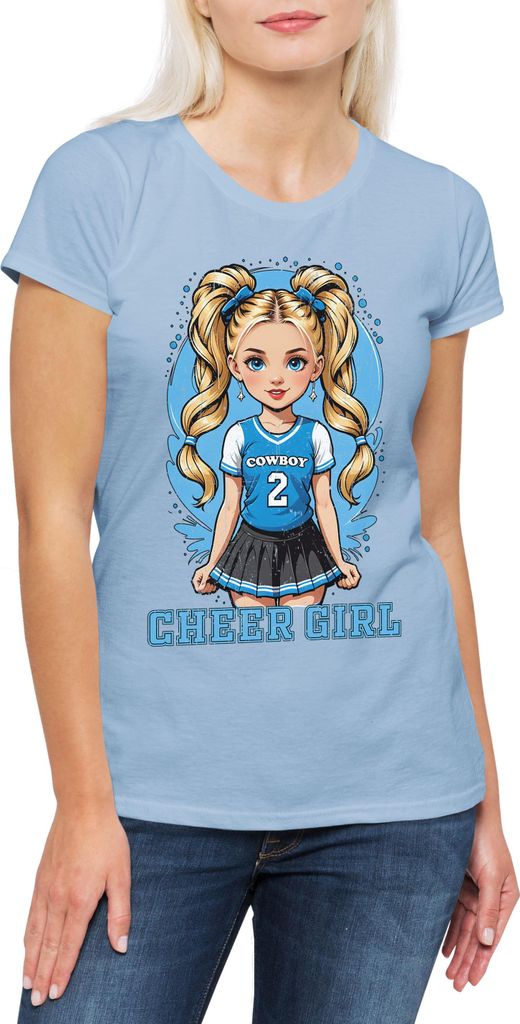 Urban Backwoods Anime Comwboy Cheerleader Girl, Damen T-Shirt, Farbe: Hellblau, Größe: L
