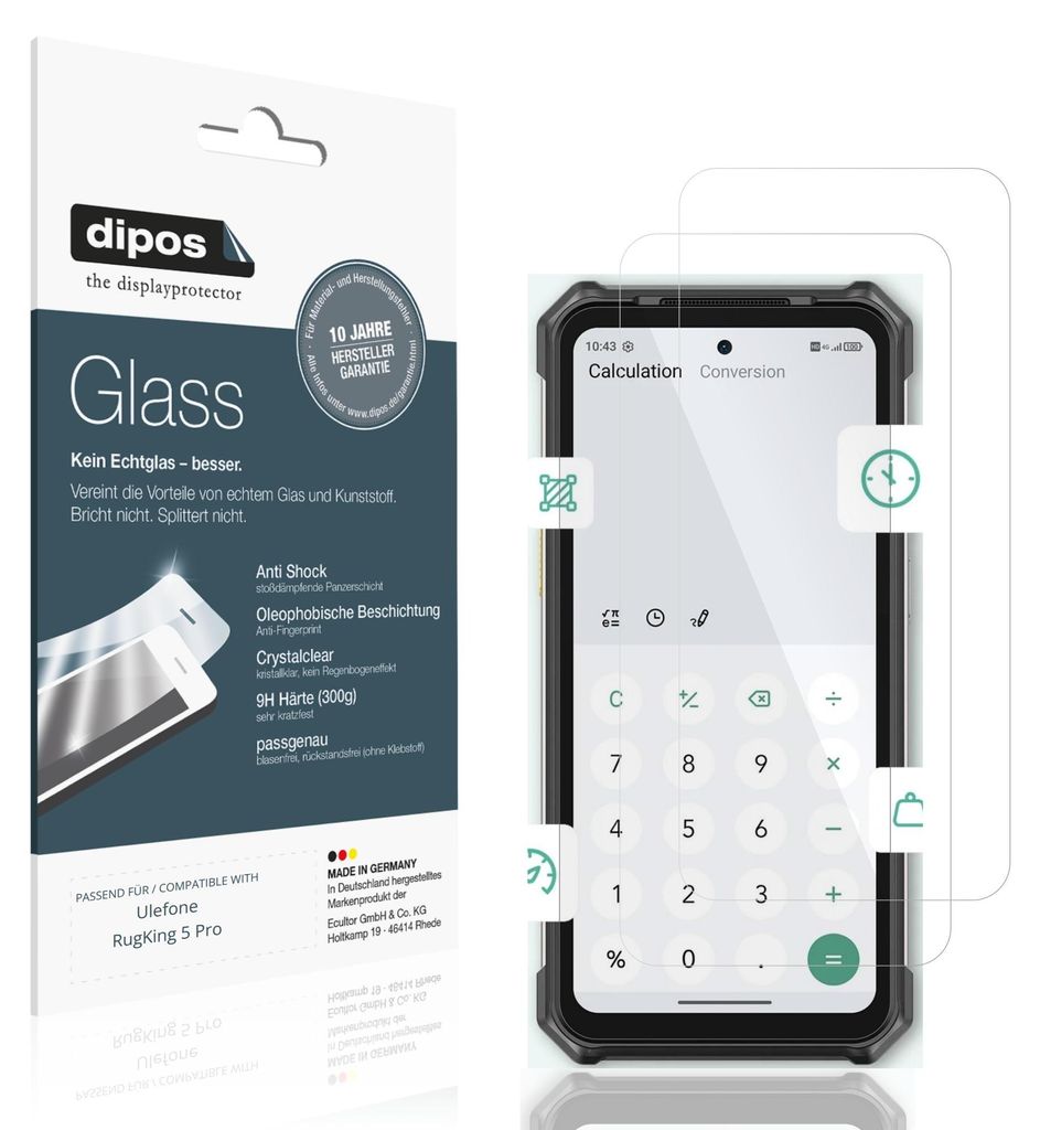 2x Schutzfolie für Ulefone RugKing 5 Pro - Anti-Shock 9H Folie dipos Glass Kunststoffglas
