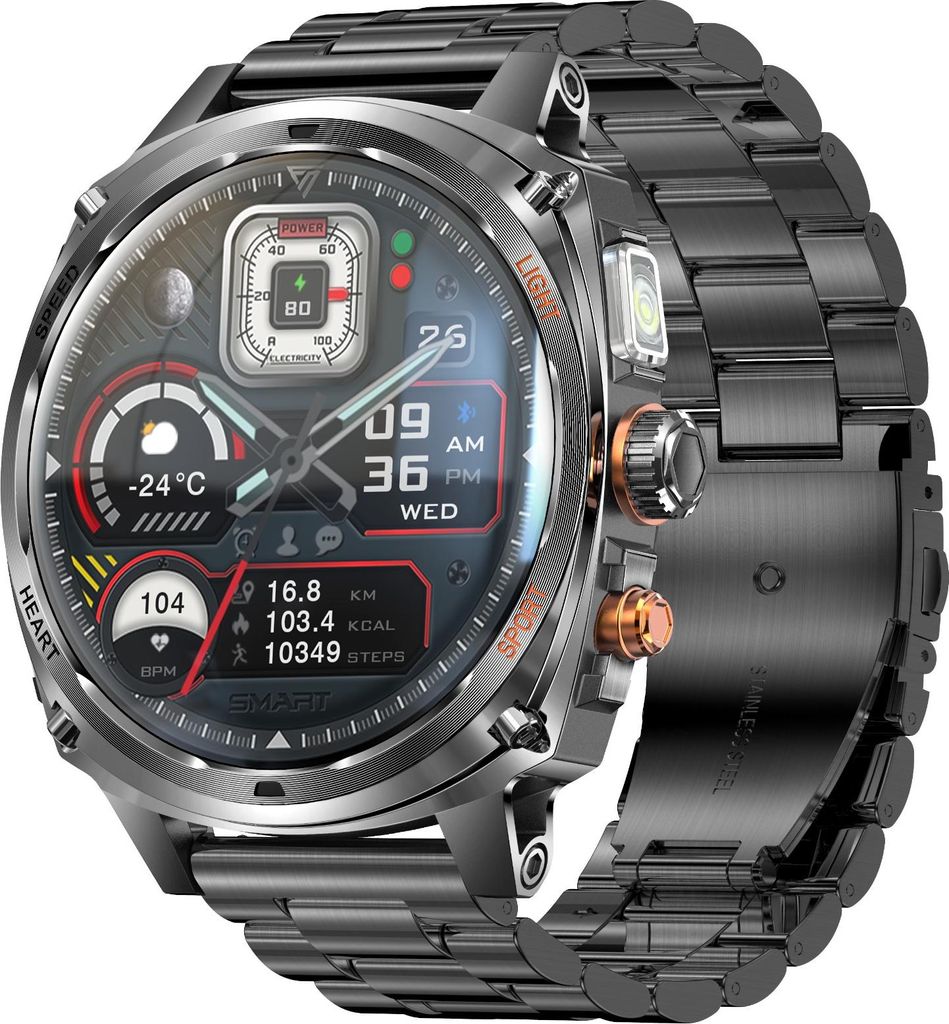INF Multifunktionale Smartwatch Schwarz Metall für Sport und Alltag