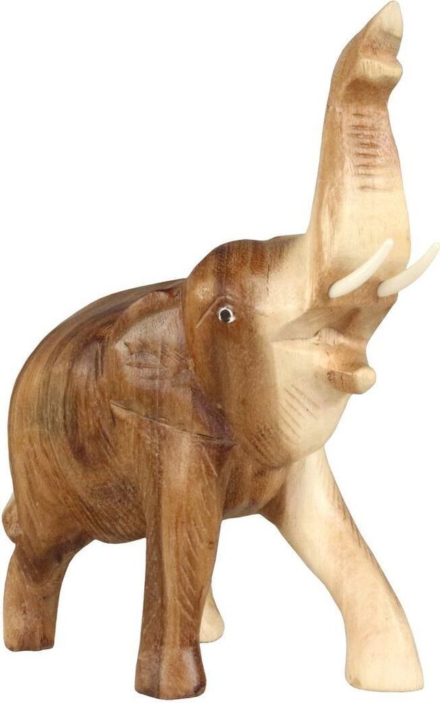 Elefanten Figur Rüssel oben Holz Skulptur Deko Tierfigur Afrika Handarbeit Schnitzerei Massiv Natur 25cm