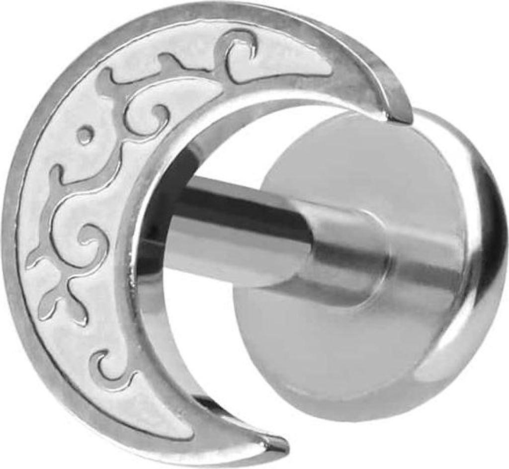 Ohrpiercing, Nasenpiercing Titan Labret mit Push Fit MOND Silber Stablänge: 5mm | Stabstärke: 1,2mm