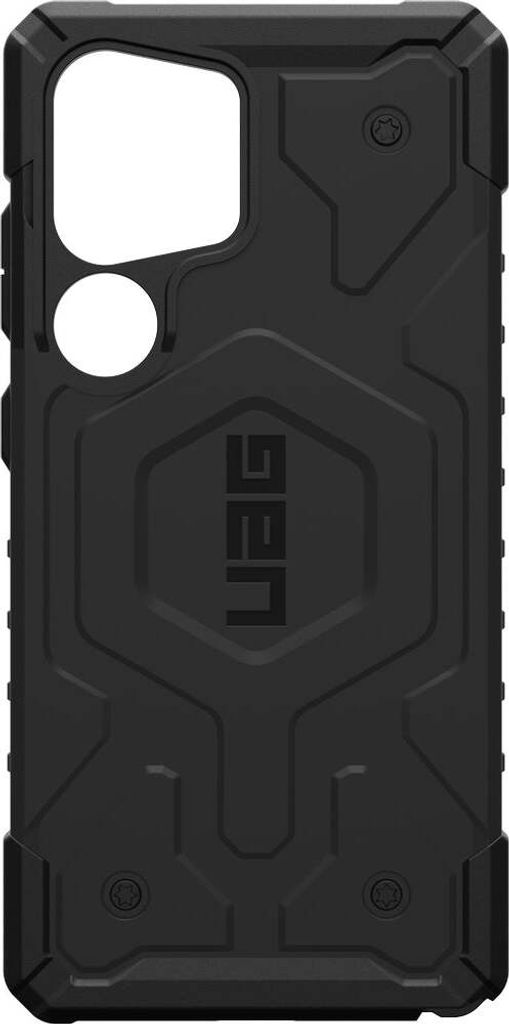 A black phone case is shown against a white background.