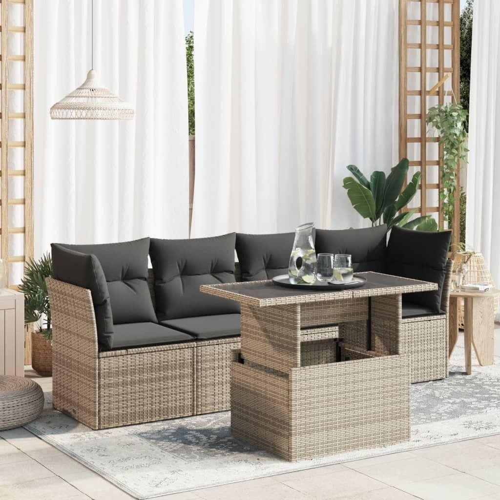 Maison Exclusive - 5-tlg. Garten-Sofagarnitur mit Kissen Grau Poly Rattan