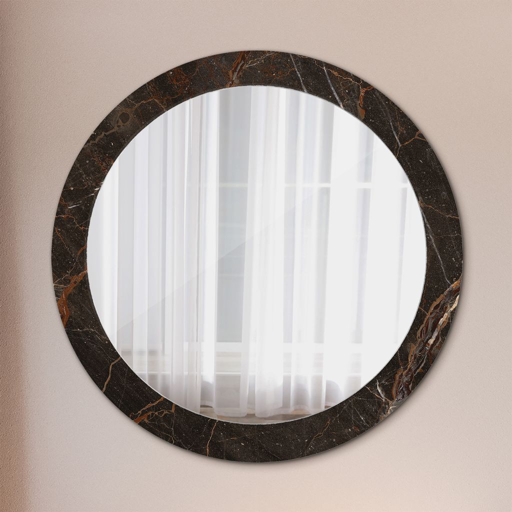Ø80cm Spiegel - Glasrahmen mit Aufdruck - Wandspiegel Schlafzimmer - braun Marmor